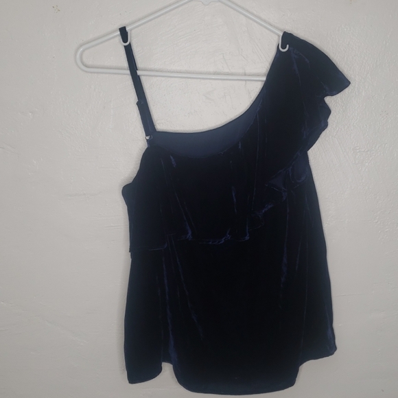 J.O.A. Velvet Ruffle One Shoulder Shirt - Picture 3 of 6